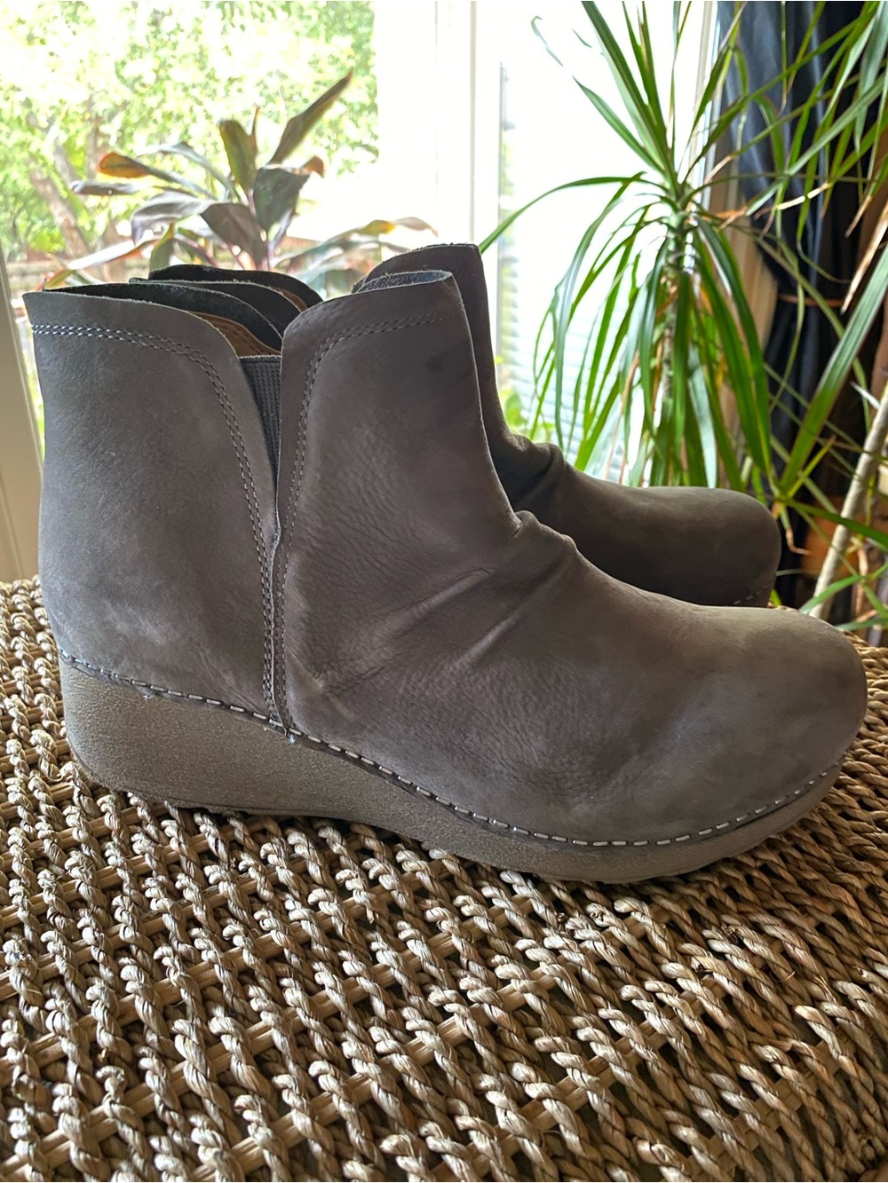 Dansko Grey Leather Wedge Ankle Booties